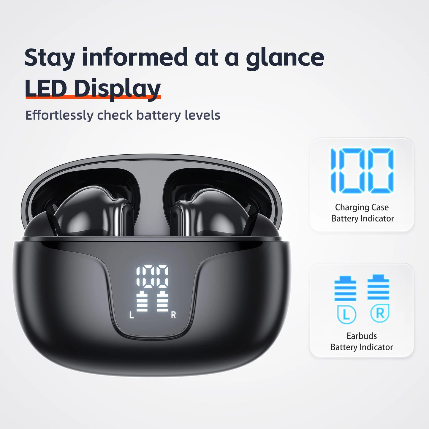 QERE E60 Wireless Bluetooth Headphones HD Microphone,HIFI Earphones,13mm Driver,Display screen+touch control,6 Mics, ANC Call