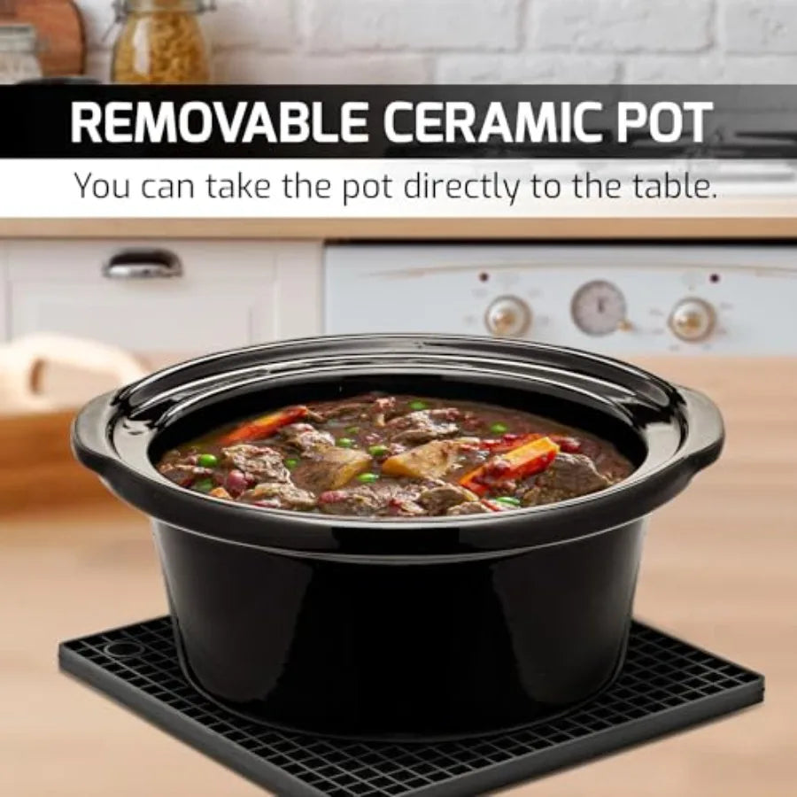 4-Quart Electric Slow Cooker with 3 Temperature Settings Removable Ceramic Pot Dishwasher Safe Glass Lid Stainless Steel Body C
