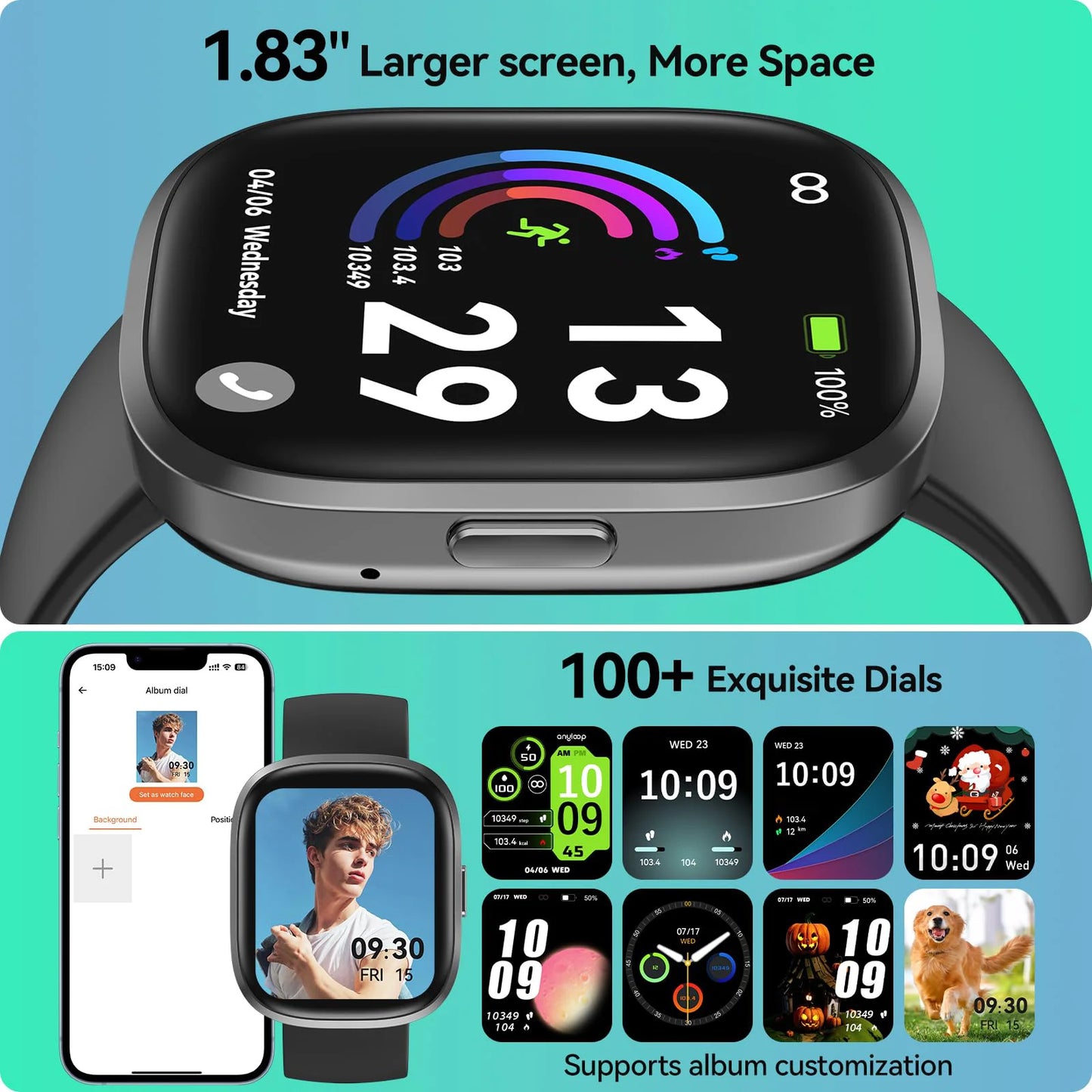 Smart Watch(Answer/Make Call), 1.83'' HD Smart Watches for Men Women fItness Tracker Sleep Monitor