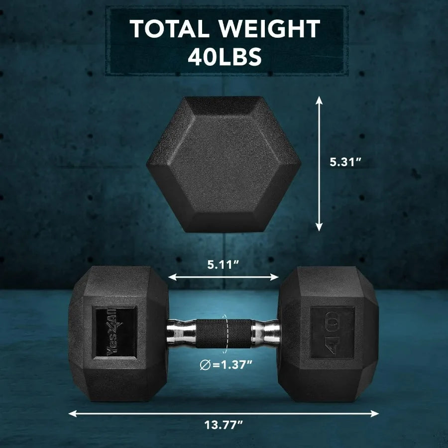 Rubber Grip Encased Hex Dumbbell – Hand Weights With Anti-Slip 40 LBS Single