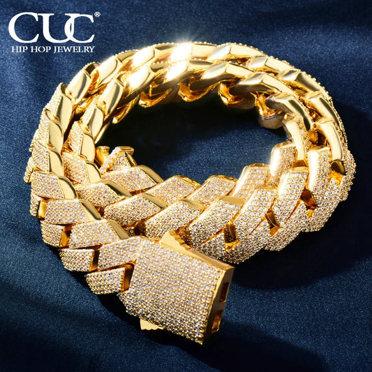 CUC Men Hip Hop Necklace 20mm 4Row Miami Cuban Chain Gold Color Iced Out Zirconia Link Fashion Rock Rapper Jewelry