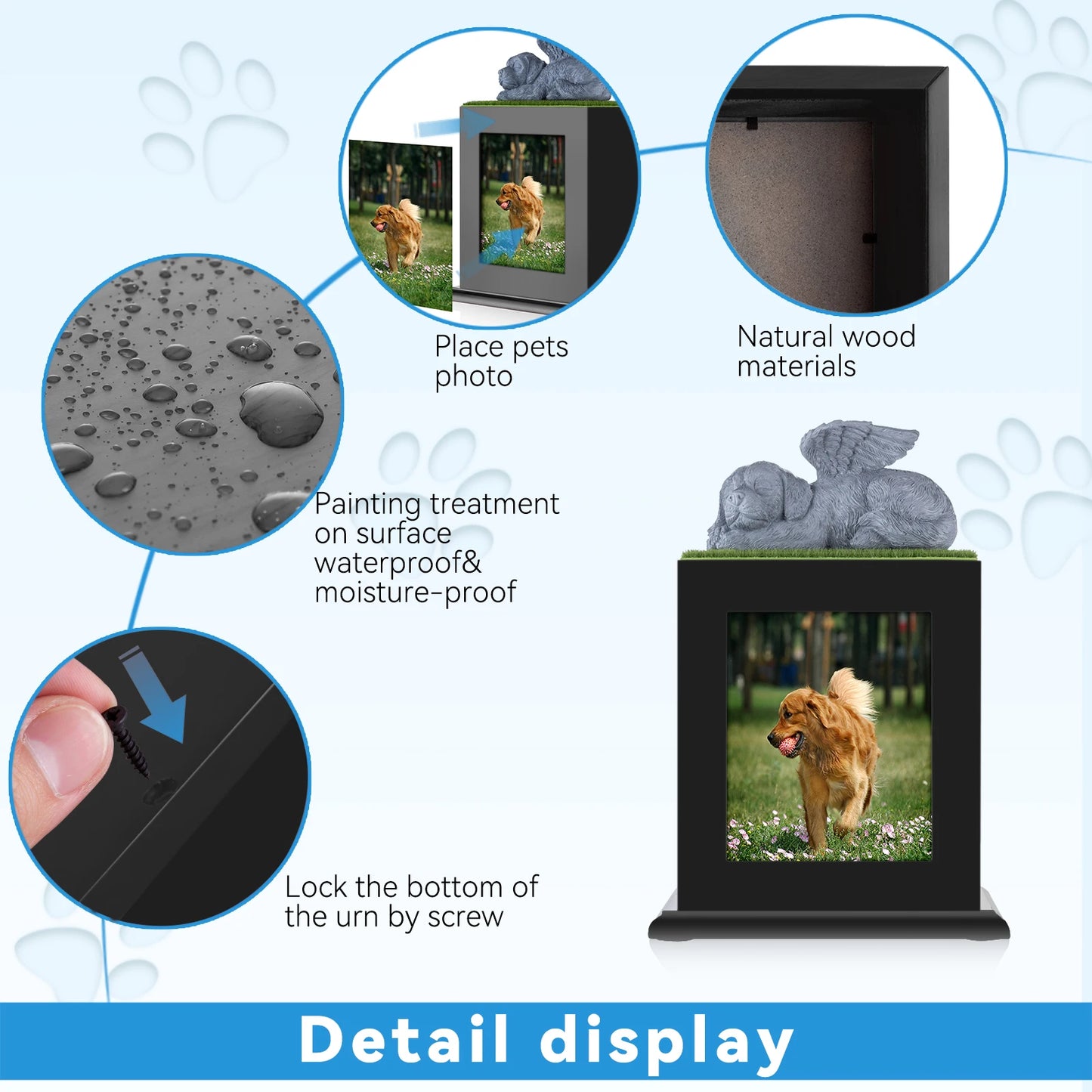 Hot Sale Pet Cremation Urns pet urns for Large Dogs Ashes Urn , Pet Ashes Photo Box, Wood Keepsake Memorial Urn