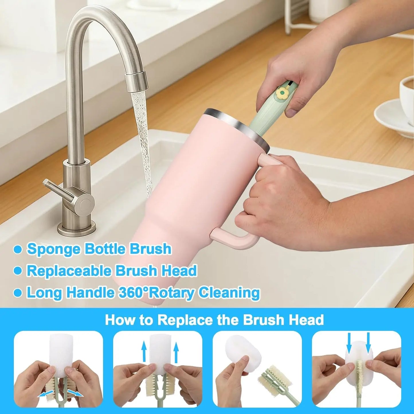5-in-1 Multifunctional Bottle Brush Set with Straw Cleaners for Tumbler Cups and Kitchen Accessories