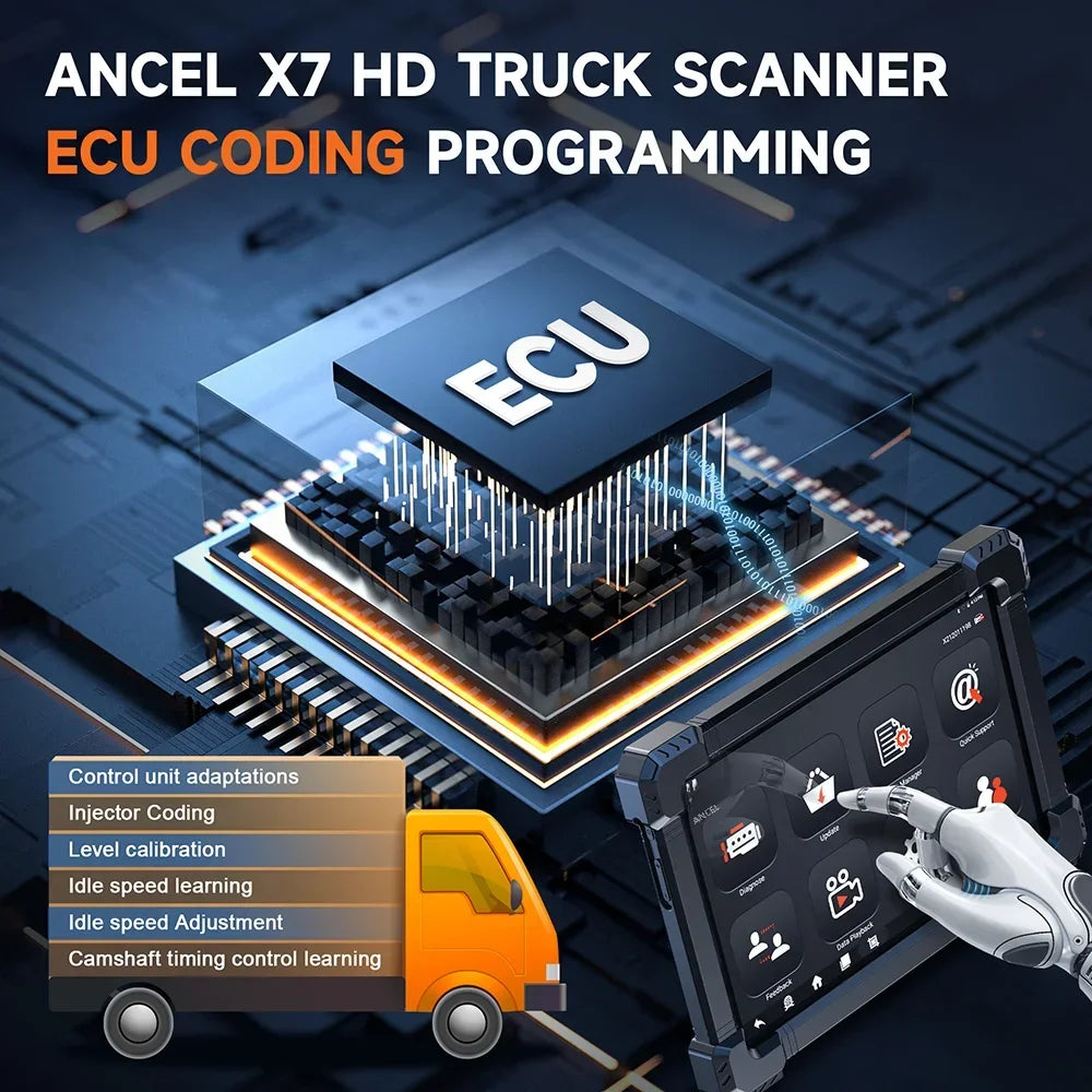 2026 Ancel X7 HD Diesel Heavy Duty Truck Diagnostic Tool ECU Oil Reset Bi-directional 24V 12V All System OBD2 Truck Scanner