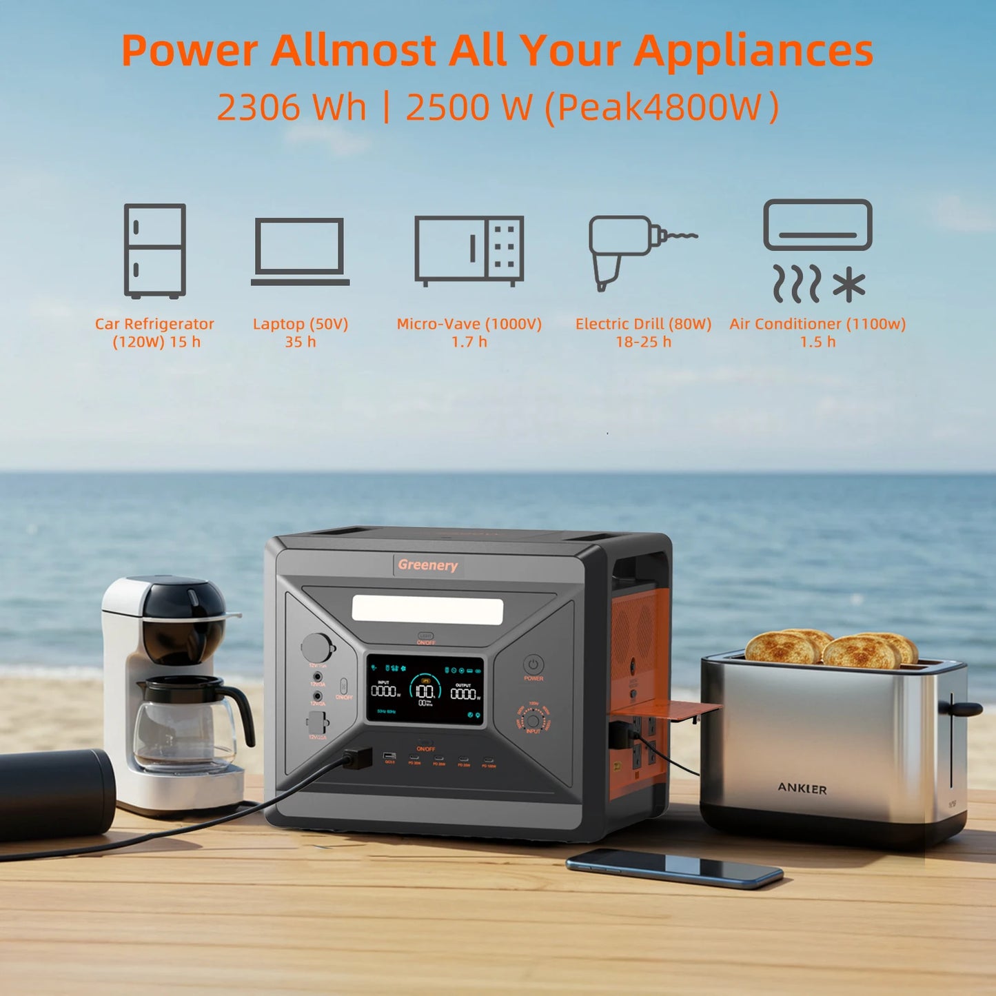 Greenery G2500 2400W MPPT Portable Solar Generator For RV