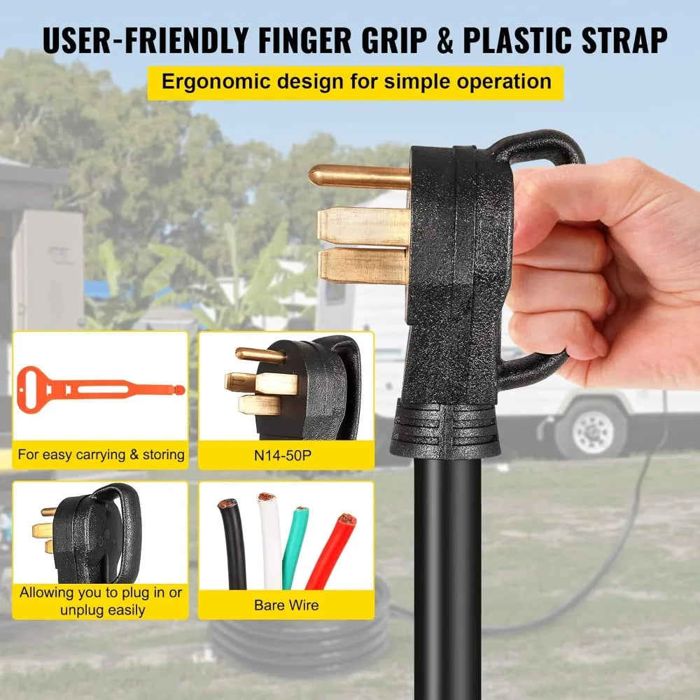 50FT 50Amp Generator Extension Cord 6 Gauge STW RV Power Cord NEMA 14-50P to Bare Wire for Trailer Campers Home