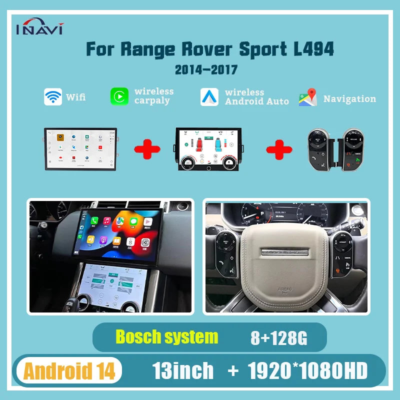 13'' For Range Rover sport 2014-2017 L494 Android 14 Multimedia Player Radio Wireless Carplay Retains the Original Feature Menu
