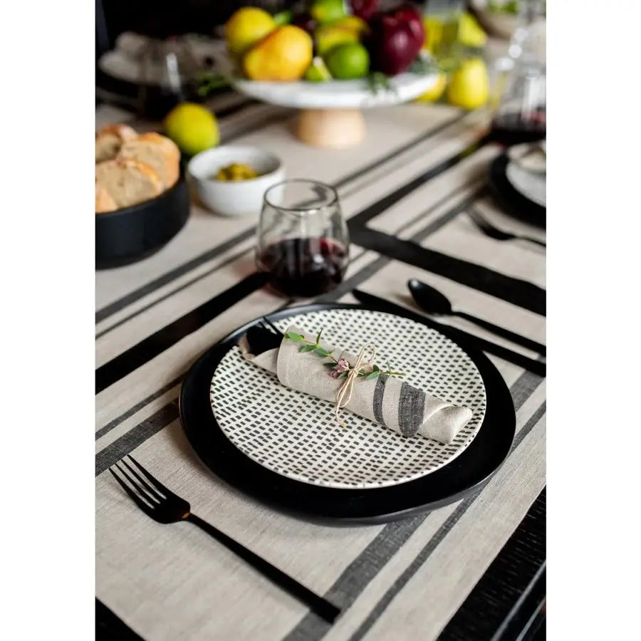 Linen French Stripe Placemats Set of 4100 Pure Linen Black and Natural Placemats 14 x 19 Inch for Winter, Spring, Easter Handcra