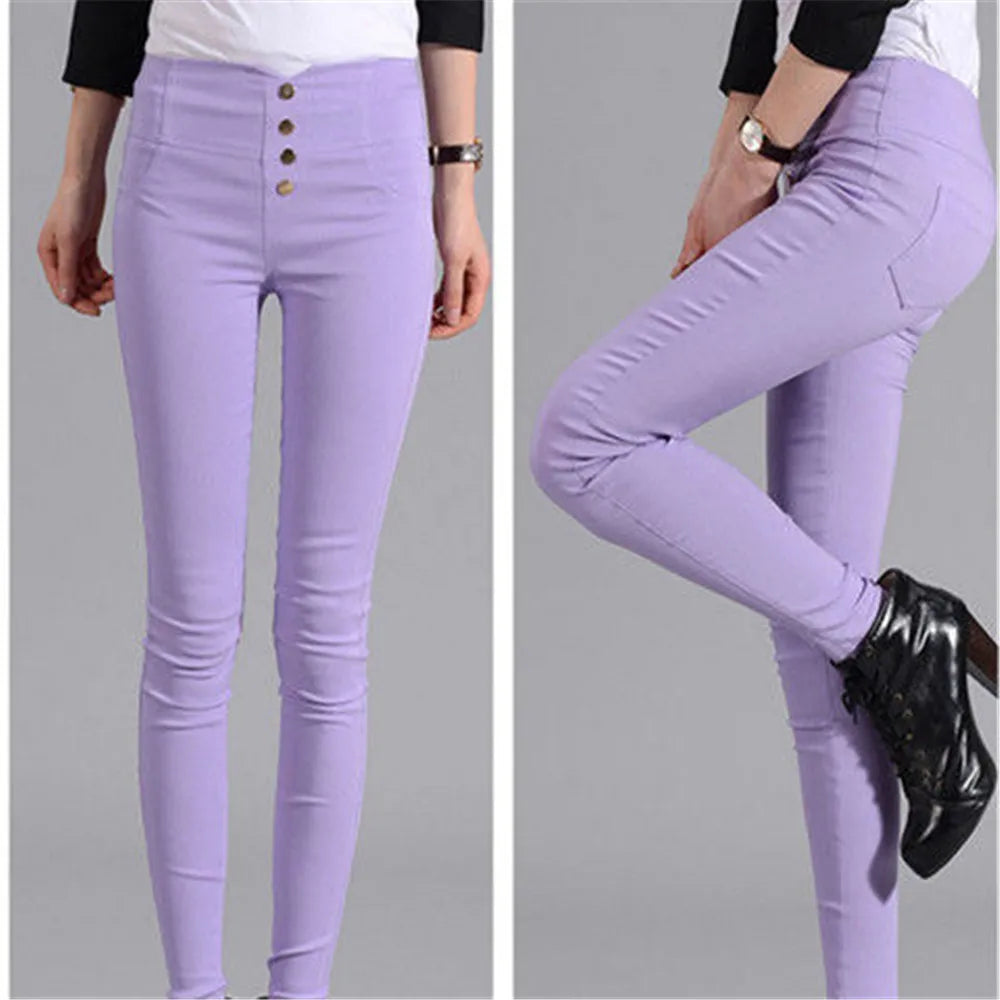 Button Fly Pants for Women Super Stretch Comfort High Waist High Rise Skinny Jeans Tapered Leg Butt Lift  Pant ouc309