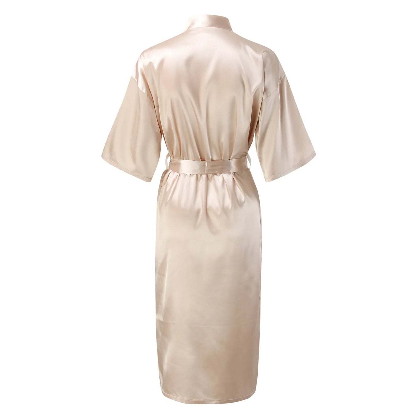 Womens Long Satin Robe Short Sleeve Kimono Silky Satin Bathrobe Bridesmaids Robe Loose Fit Sleepwear Soft Nightgown For Women