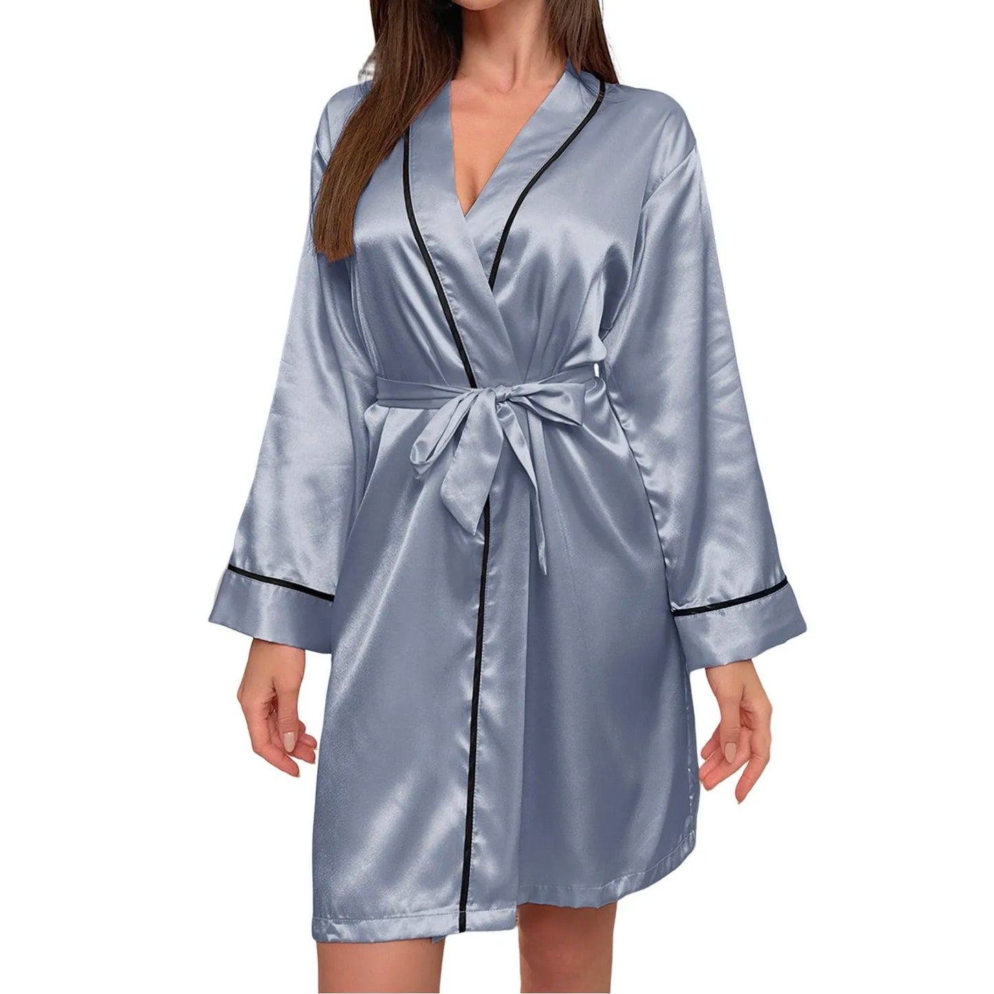 New Home Clothed Robe Women's Imitation Silk Pajamas Simple Kimono Comfortable Cute Robes For Women Loose Fit Bridesmaid Robes