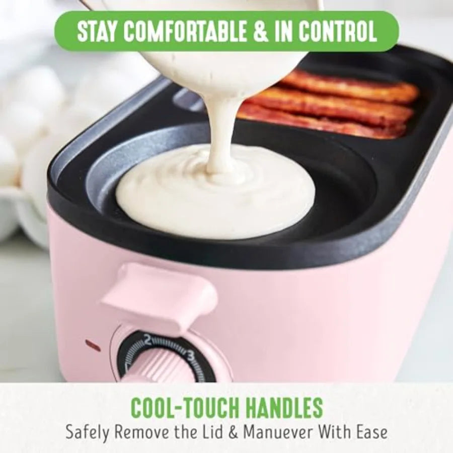 3-in-1 Breakfast Maker Station Healthy Ceramic Nonstick Dual Griddles for Eggs Meat Sausage Bacon Pancakes and Breakfast Sandwi
