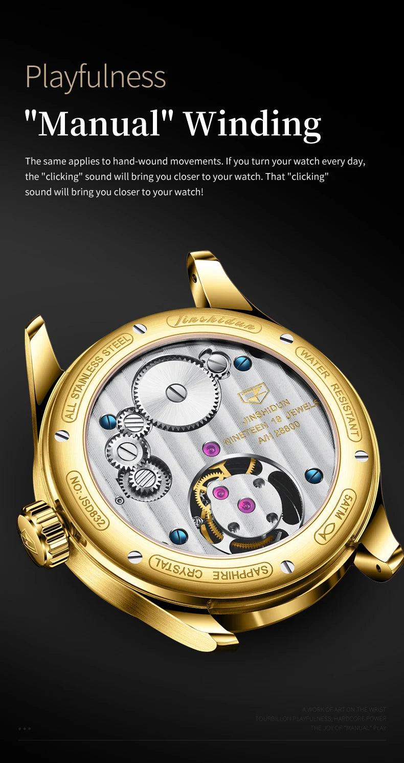 JSDUN High Quality Men Watch Tourbillon Movement Automatic Mechanical Watch Waterproof Luminous Original Luxury Male Wristwatch