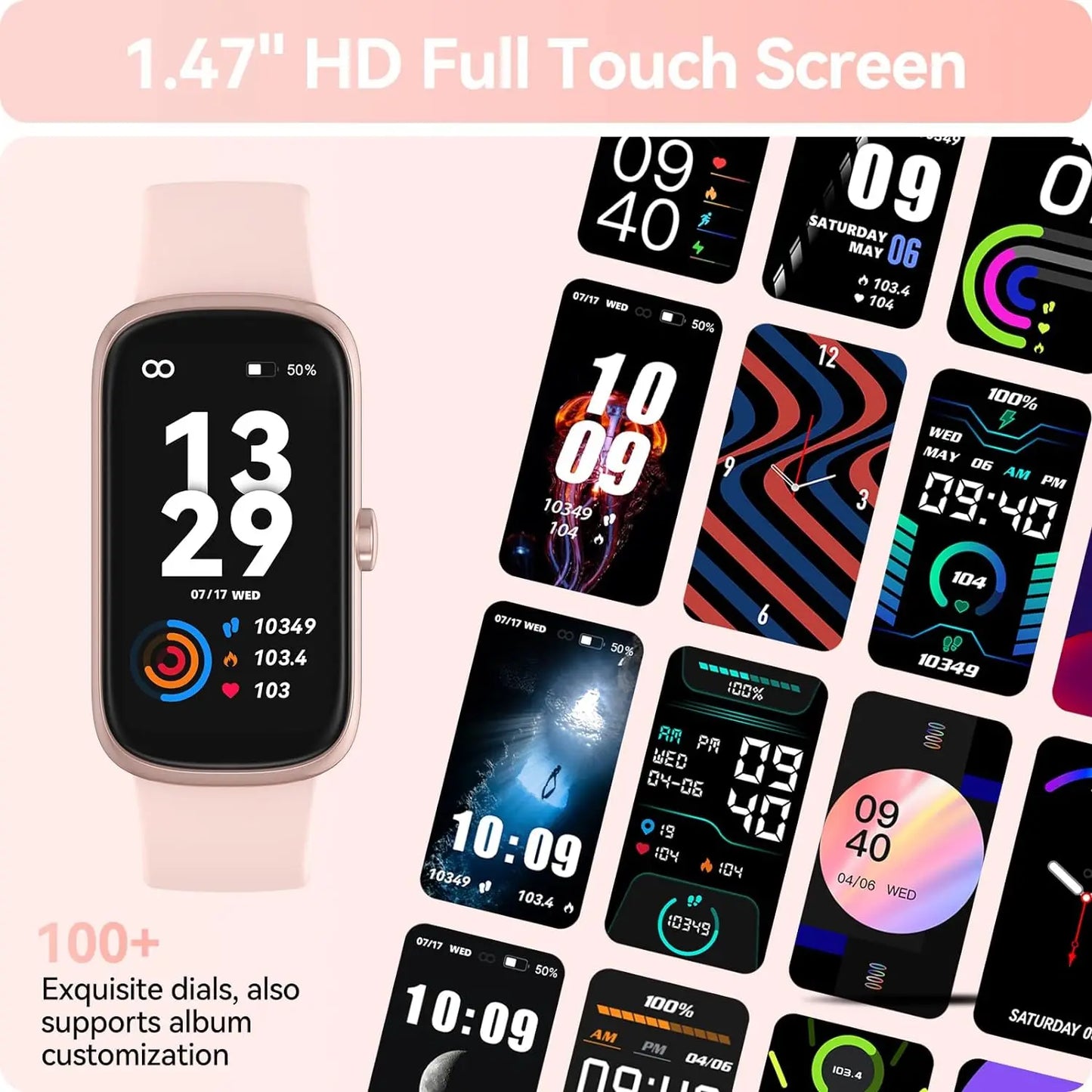 Fitness Tracker with Heart Rate Blood Oxygen Sleep Monitor, IP68 Waterproof Activity & Pedometer, smart Watches for Women Men