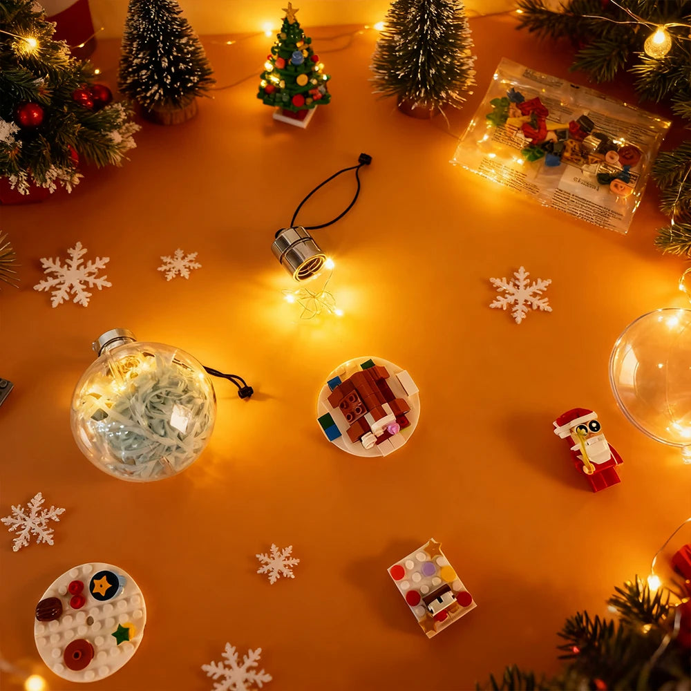 Shipped from the US 6-in-1 Christmas Bulbs Building Blocks with LED Strips Family Party Decor Kids Brick Toy Gift Night Lamp New