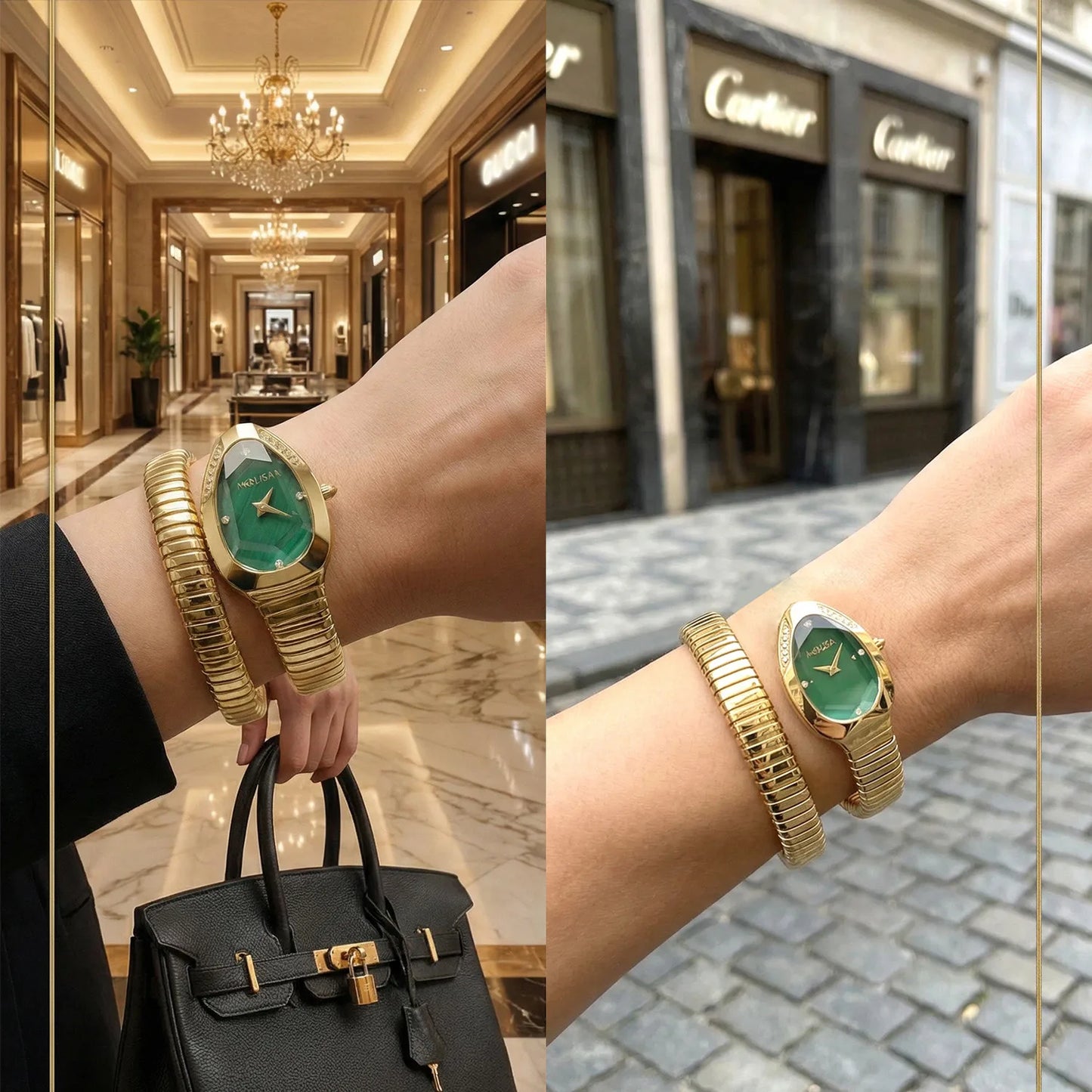 2026 High Quality Gold Diamond Set Snake Shaped Dress Watch Bangle Style Fashionable Unique Brand Same Style Women's Wristwatch
