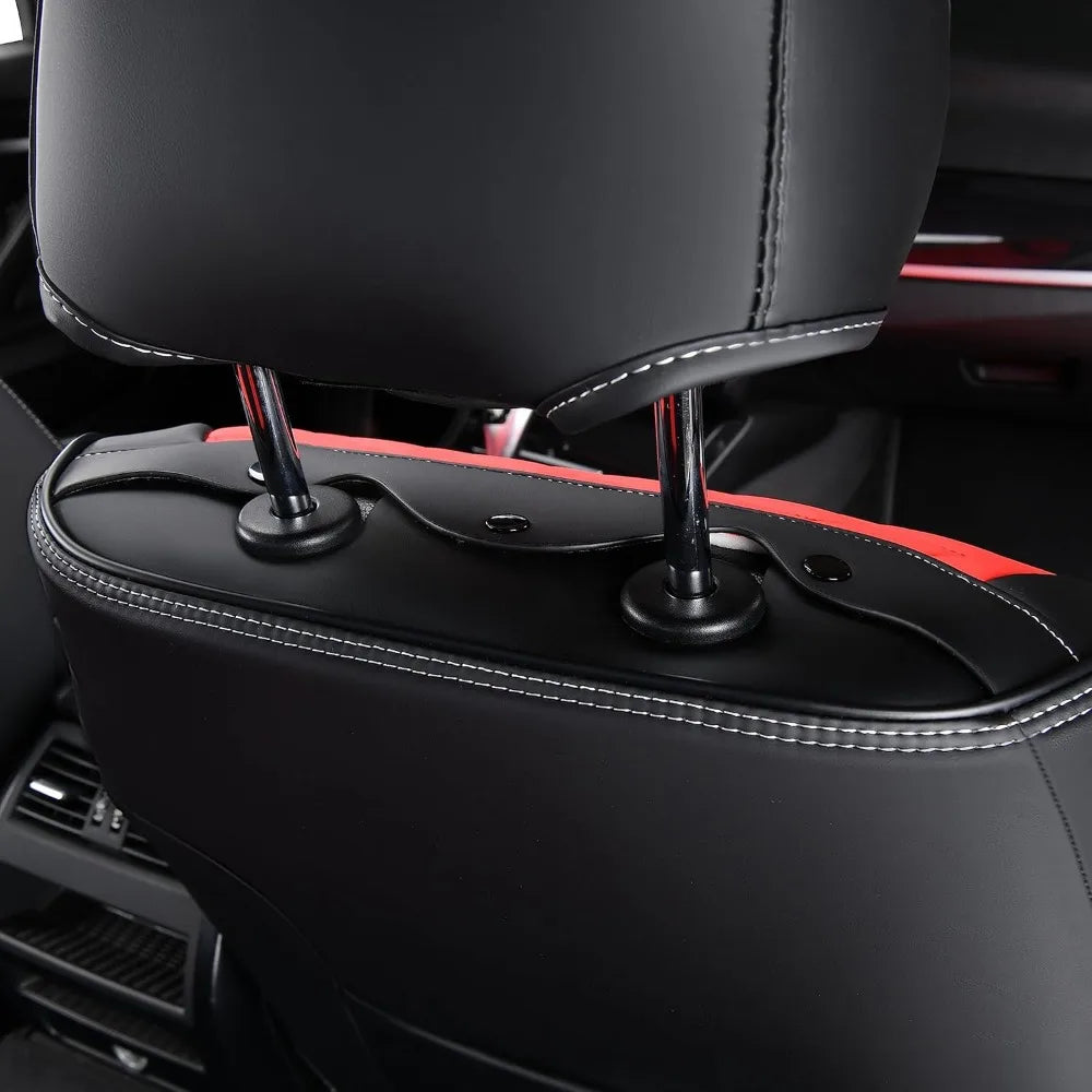 Waterproof Leather Car Seat Covers, Universal Fit for Most Vehicles, 2-Pack Black & Red