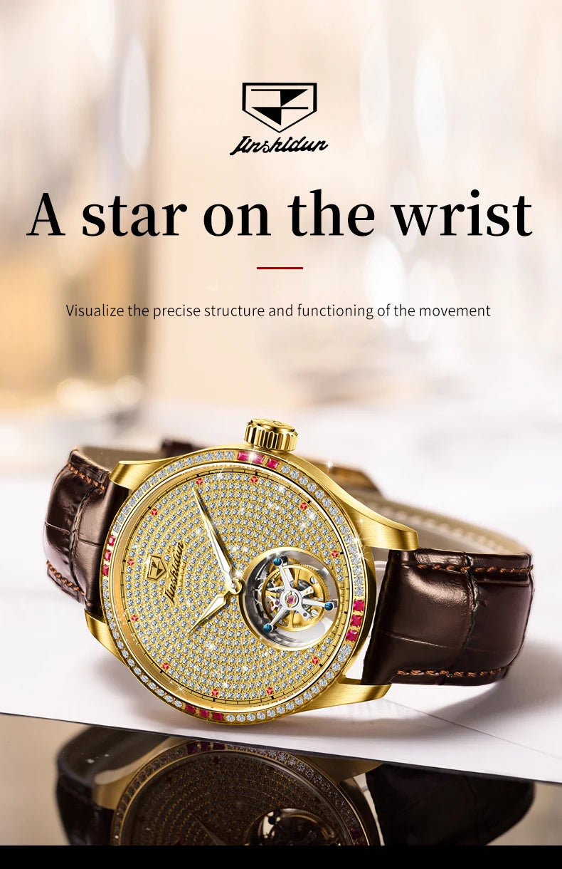 JSDUN High Quality Men Watch Tourbillon Movement Automatic Mechanical Watch Waterproof Luminous Original Luxury Male Wristwatch