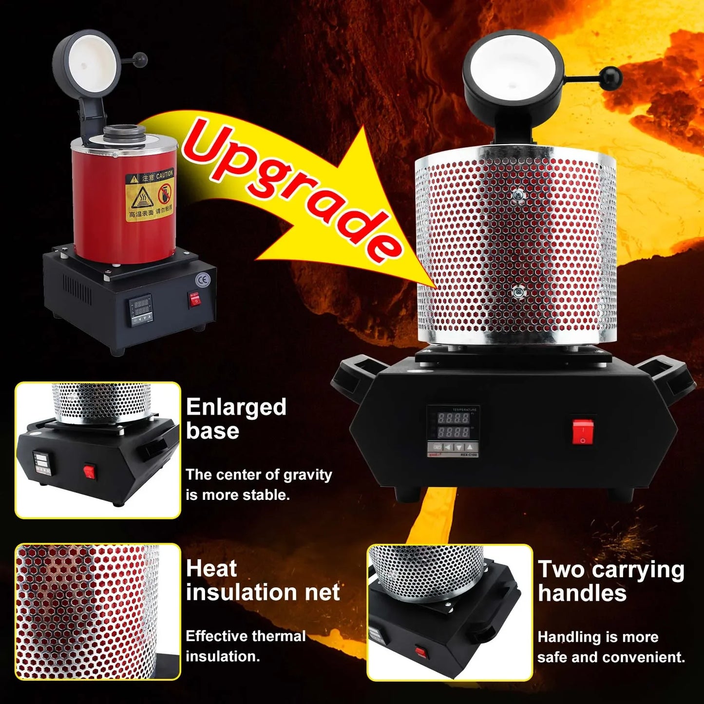 3KG Digital Heating Capacity Refining Precious Metal Silver 2100W Gold Melting Furnace Machine Jewelry Casting Tool