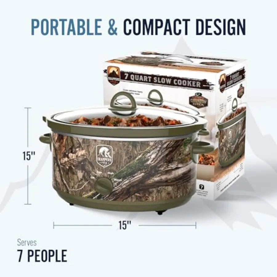 7 Quart Oval Slow Cooker Pot with Heat Settings for Kitchen Appliances Counter Top Use and Cooking Camo Green
