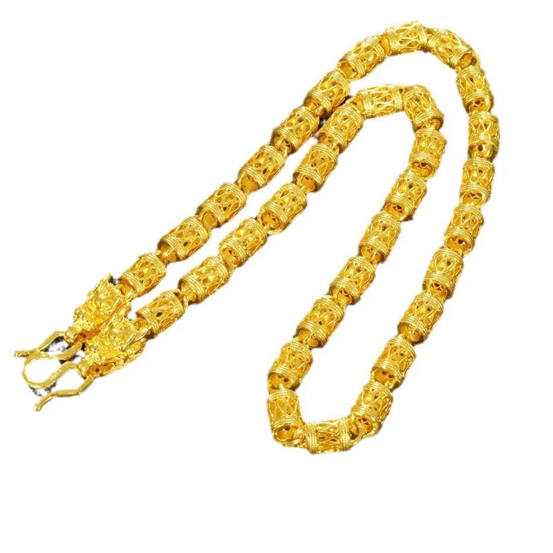 9999 24K Real Gold Bamboo Necklace Men's Domineering Guan Gonglong Card Gold Chain Extended Thickened Style Hollow Chain