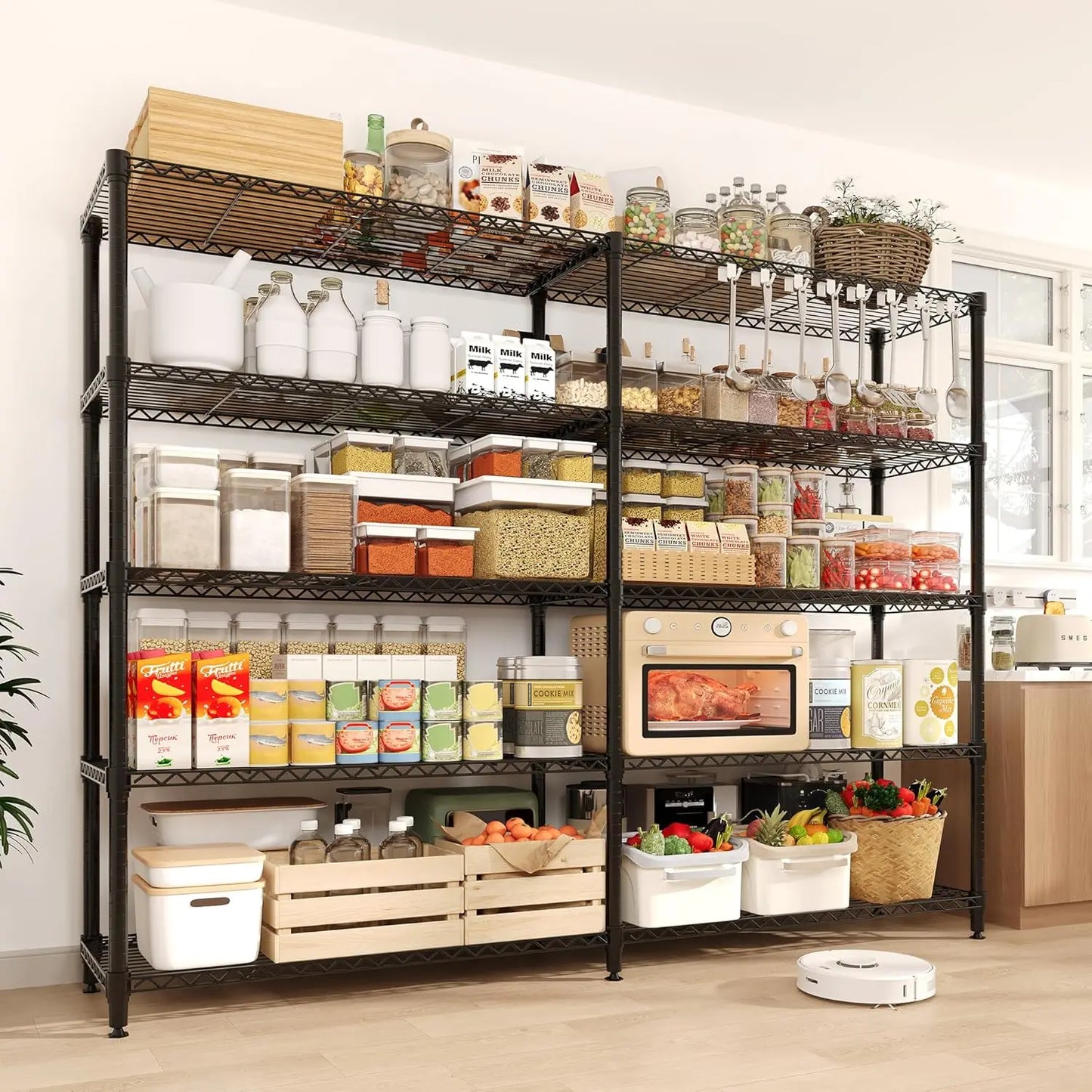 70" W Storage Shelves Metal Shelving Unit Heavy Duty Wire Shelving 5-Tier L-Shaped Storage Rack for Pantry Kitchen Corner