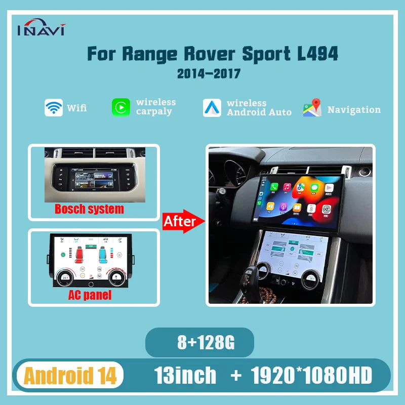 13'' For Range Rover sport 2014-2017 L494 Android 14 Multimedia Player Radio Wireless Carplay Retains the Original Feature Menu