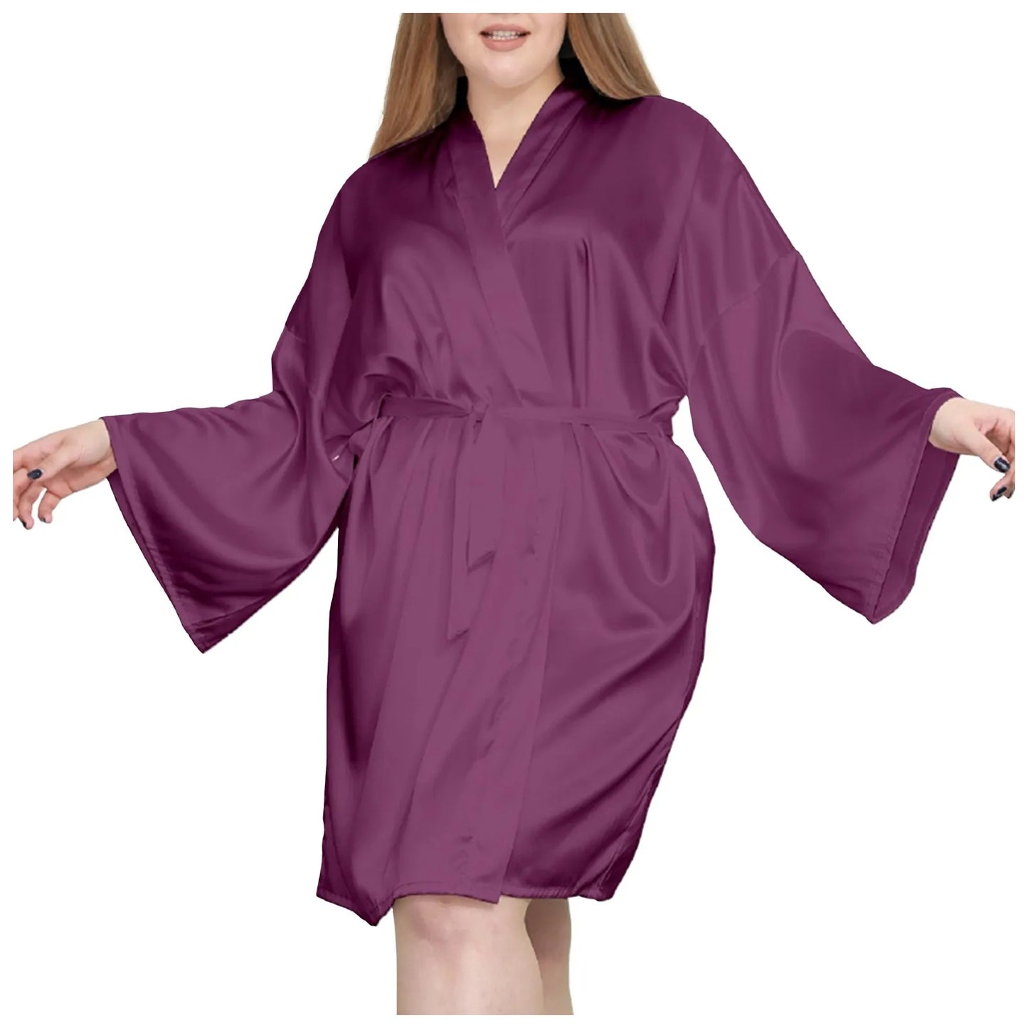 Silk Gowns For Women Sleepwear Plus Size Women'S Satin Robes Silky Kimonos Tie Waist Robes Sleepwear Short Pajamas For Women Set