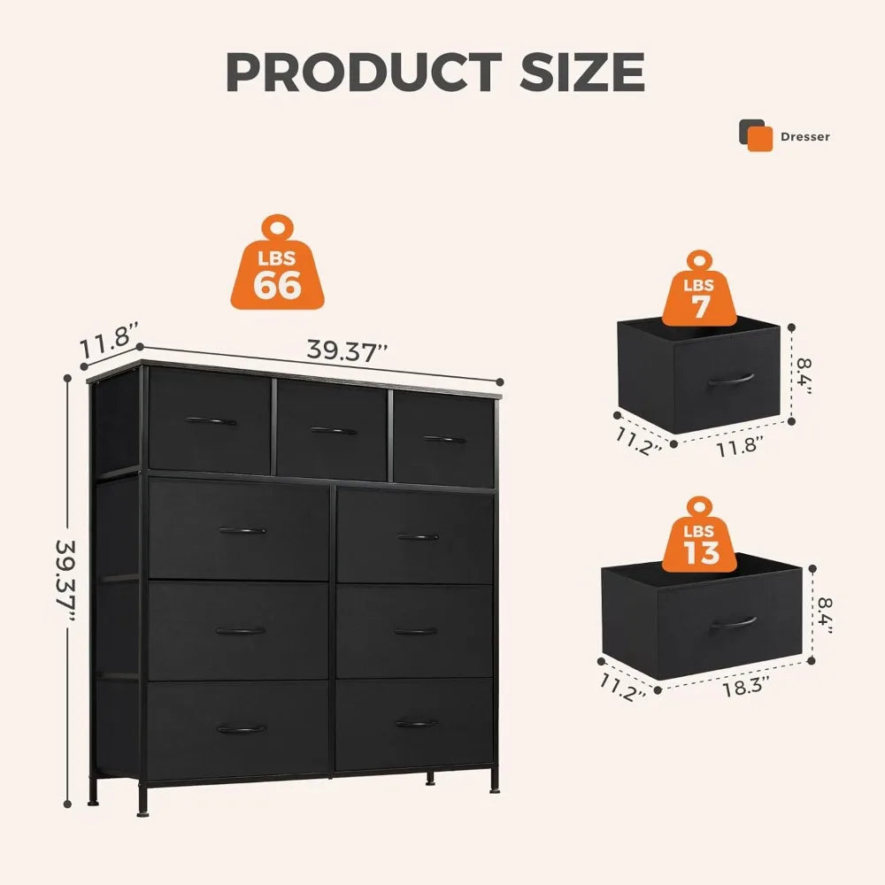 9-Drawer Fabric Storage Dresser with Metal Frame, Large Capacity Organizer for Bedroom, Living Room & Entryway
