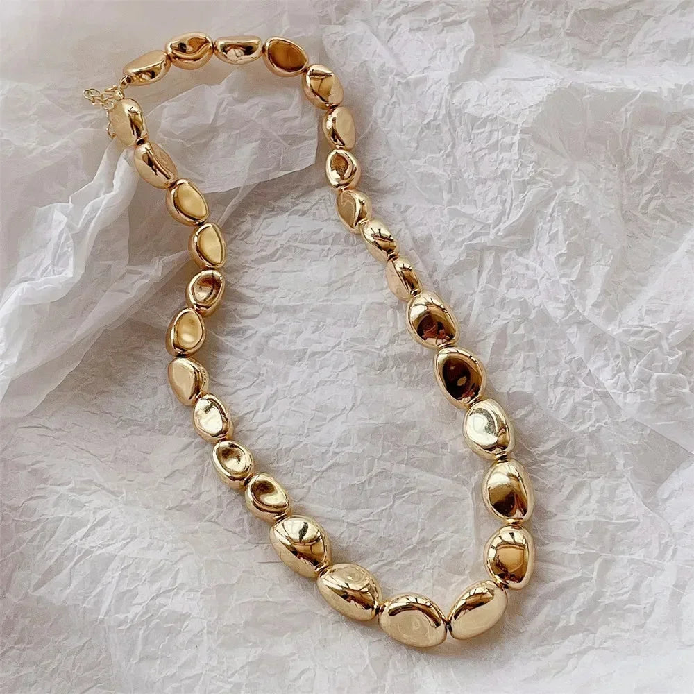 Vintage Silver-plate Geometric Exaggerated CCB Chain Necklace For Women Female Fashion Boho Artificial Pearl Y2K Jewelry Gift