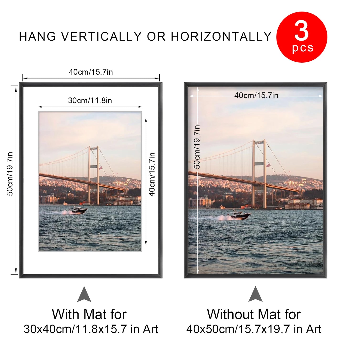 3pcs 30x40 50x70cm Picture Frames Aluminum Modern Photo Frame Black With Mat For Wall Art Mounting Canvas Print Home Decor