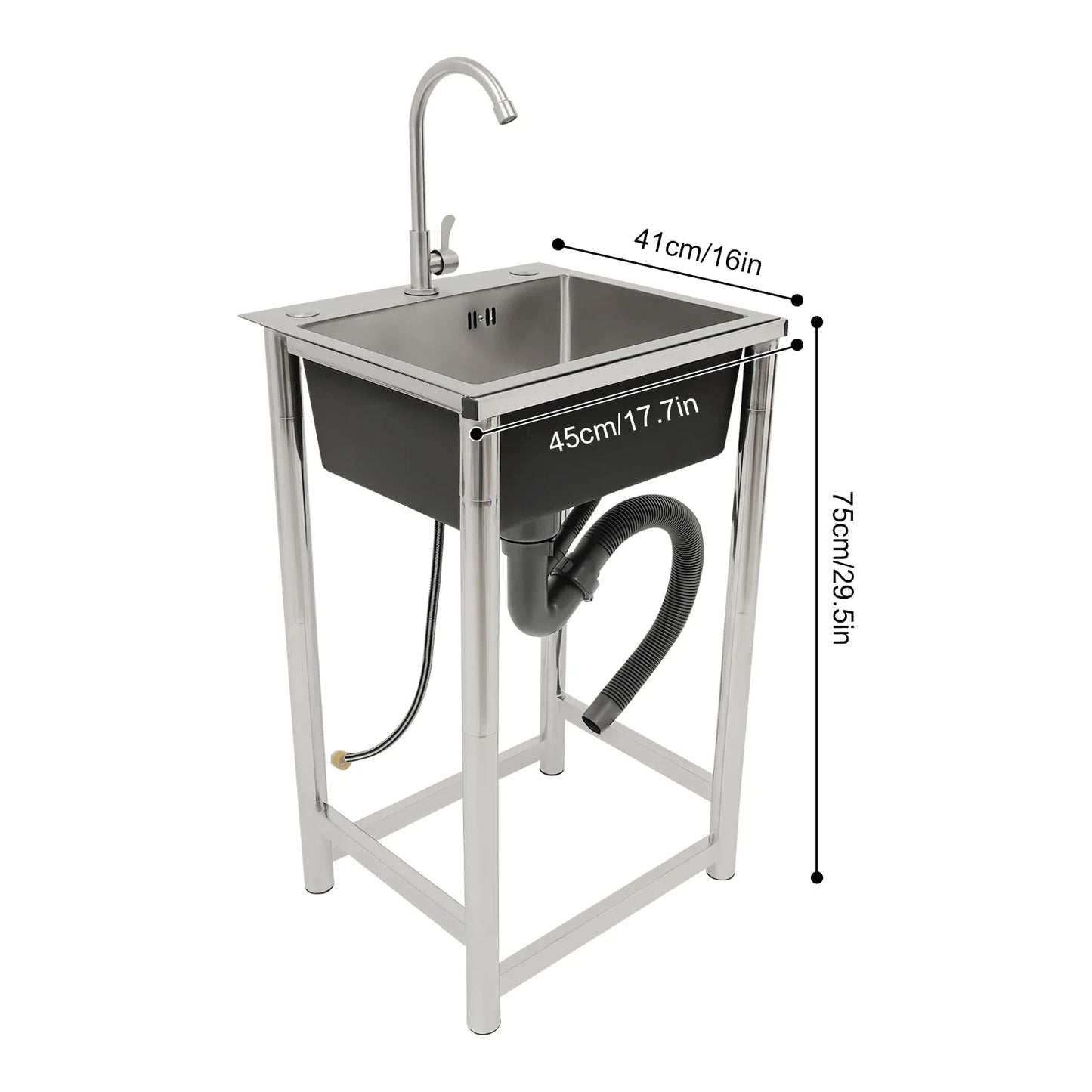 Commercial sink 45x40x22cm Stainless Steel Sink with Faucet, Free Standing Utility Sink, Single Bowl Commercial Sink