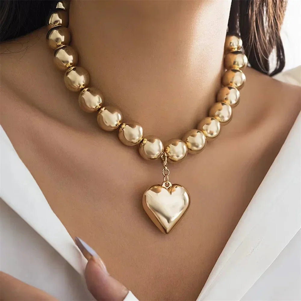 Vintage Silver-plate Geometric Exaggerated CCB Chain Necklace For Women Female Fashion Boho Artificial Pearl Y2K Jewelry Gift