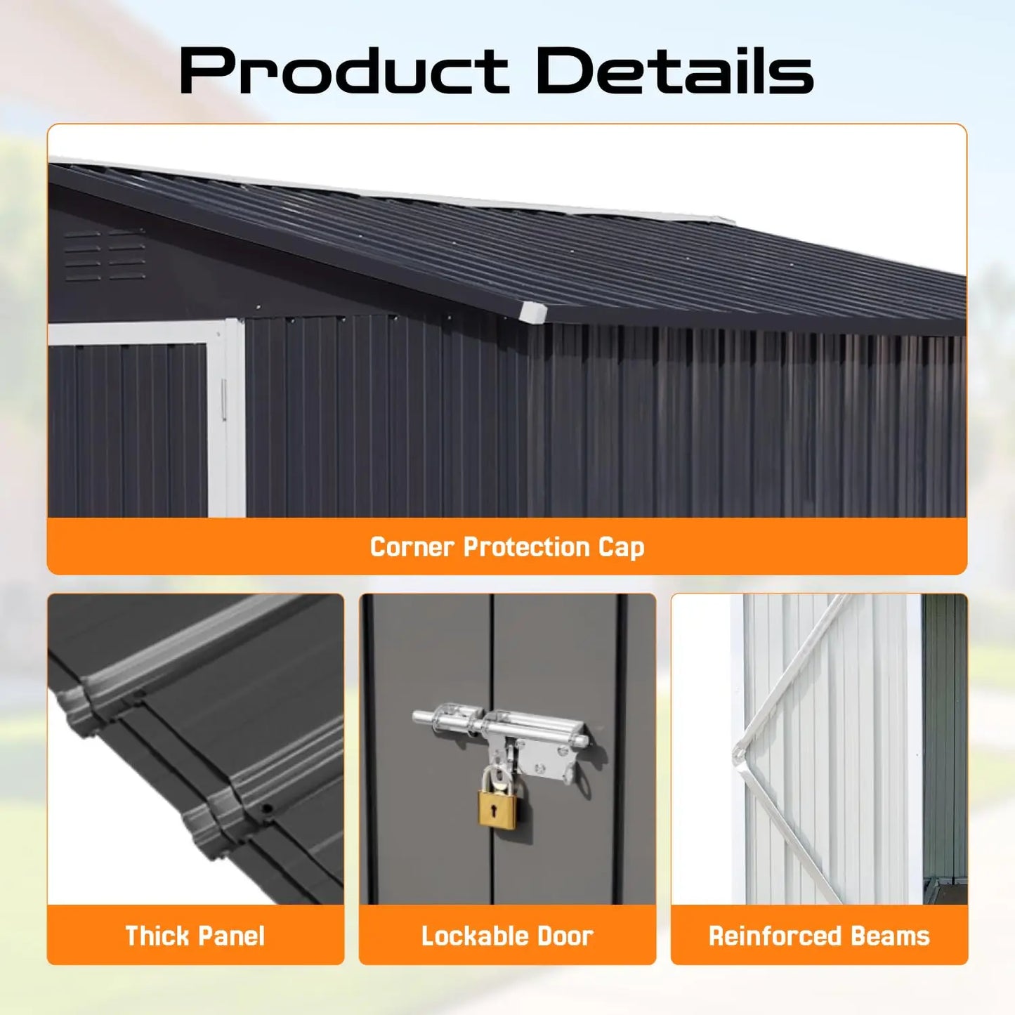 6x4FT Metal Outdoor Storage Shed Sloping Roof Lockable Aluminum Frame Garden Patio Lawn Tool Bike Easy Assembly, Customized