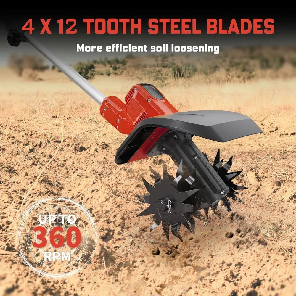 Cordless Tiller Cultivator for Milwaukee 18V Battery(Tool Only),Electric Garden Tiller w/360 RPM, 9In Tilling Width