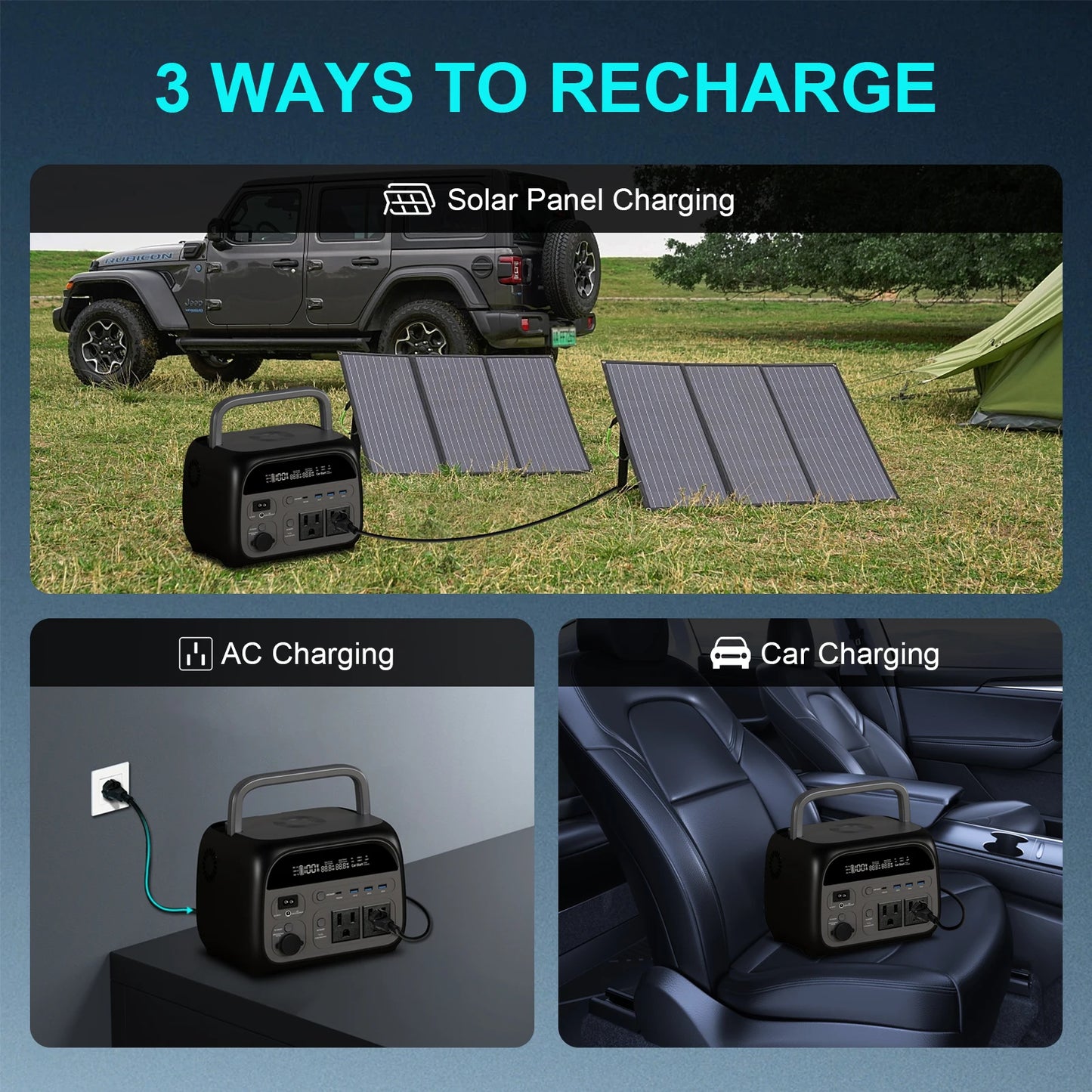 CTOLITY AP400 500W Portable Power Station 345.6Wh LiFePo4 Battery 100W 200W Solar Panel AC Charging Station Camping Equipment