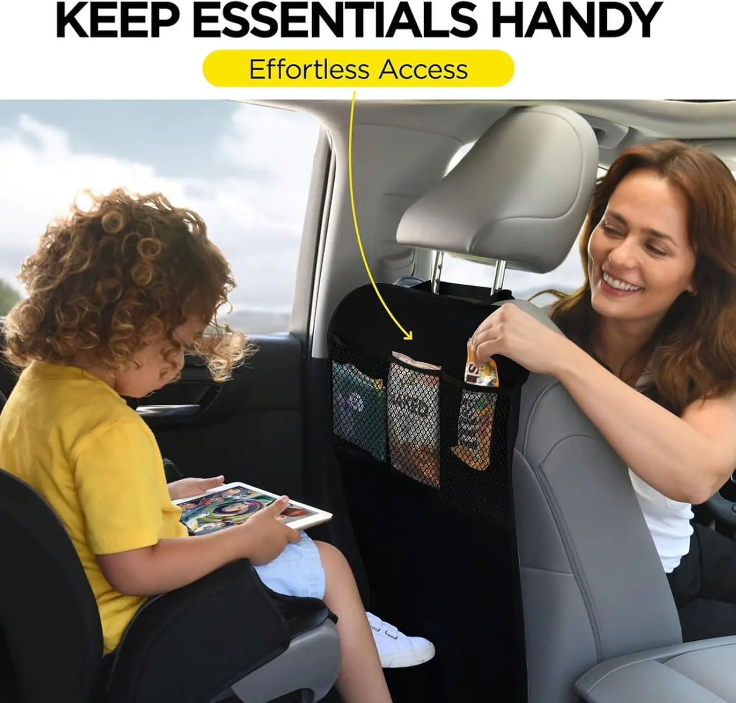 Kids Car Back Seat Cover with 3-Pocket Organizer, 2 Pack Waterproof Kick Mats Protector for Vehicles