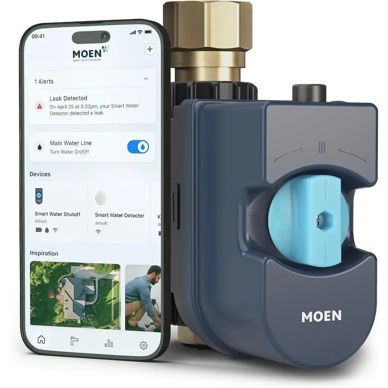 Smart Water Monitor and Automatic Shutoff Sensor, Wi-Fi Connected Water Leak Detector for 1-Inch Diameter Pipe, 900-006