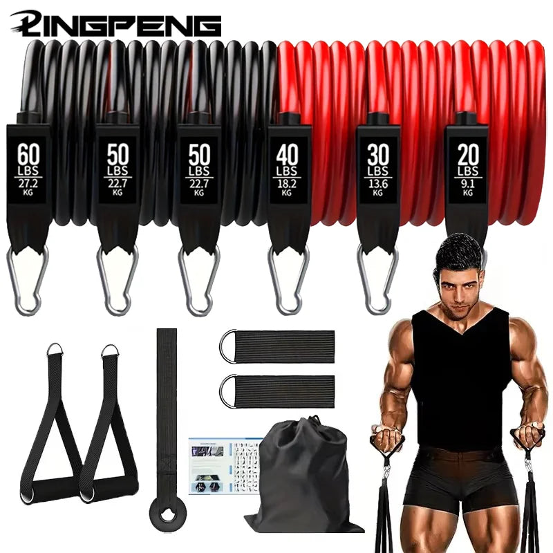 Resistance Bands Set 250lbs Elastic Exercise Bands with Door Anchor, Handles, Ankle Straps and Carry Bag, Indoor Outdoor Fitness