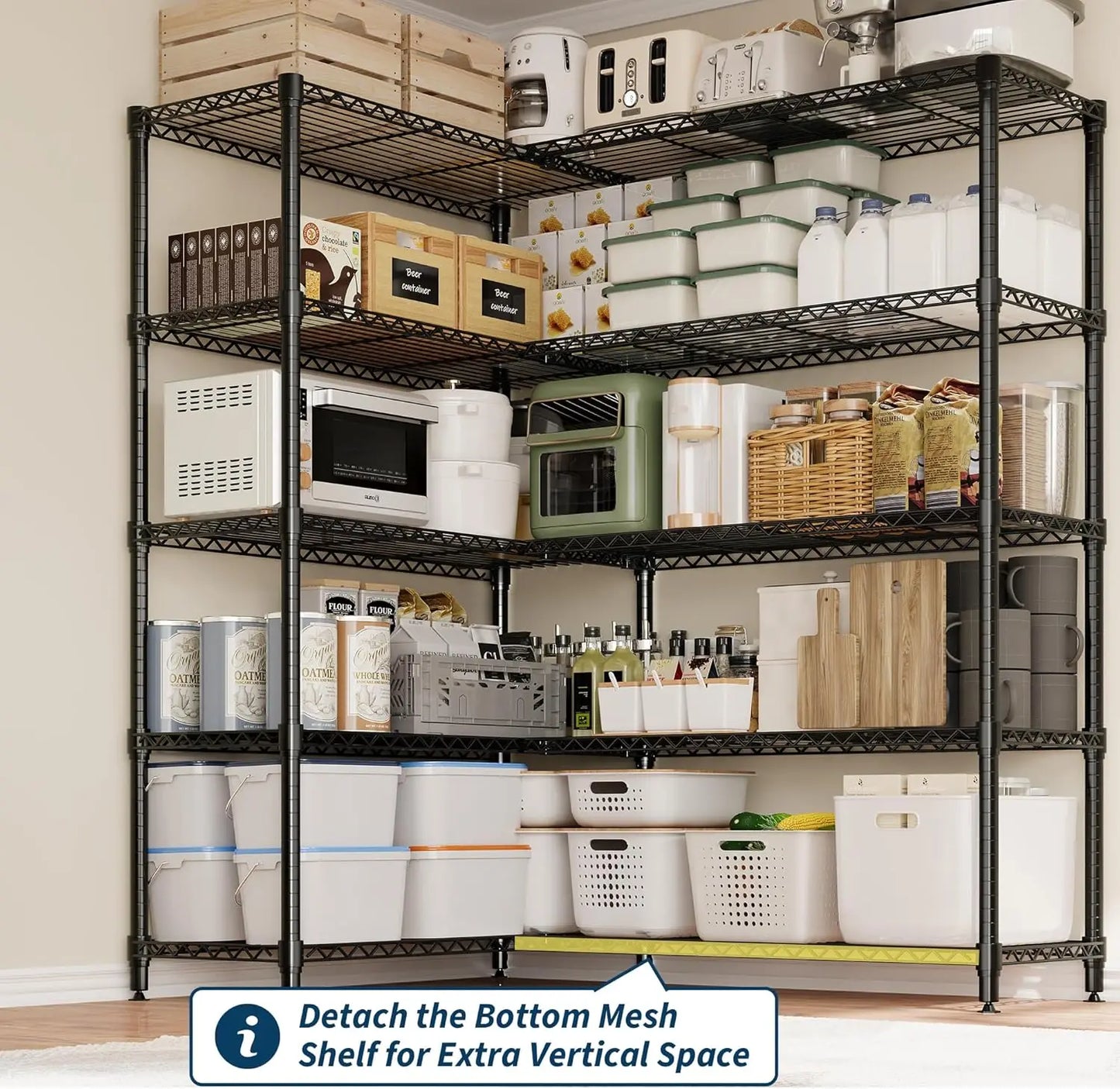 70" W Storage Shelves Metal Shelving Unit Heavy Duty Wire Shelving 5-Tier L-Shaped Storage Rack for Pantry Kitchen Corner