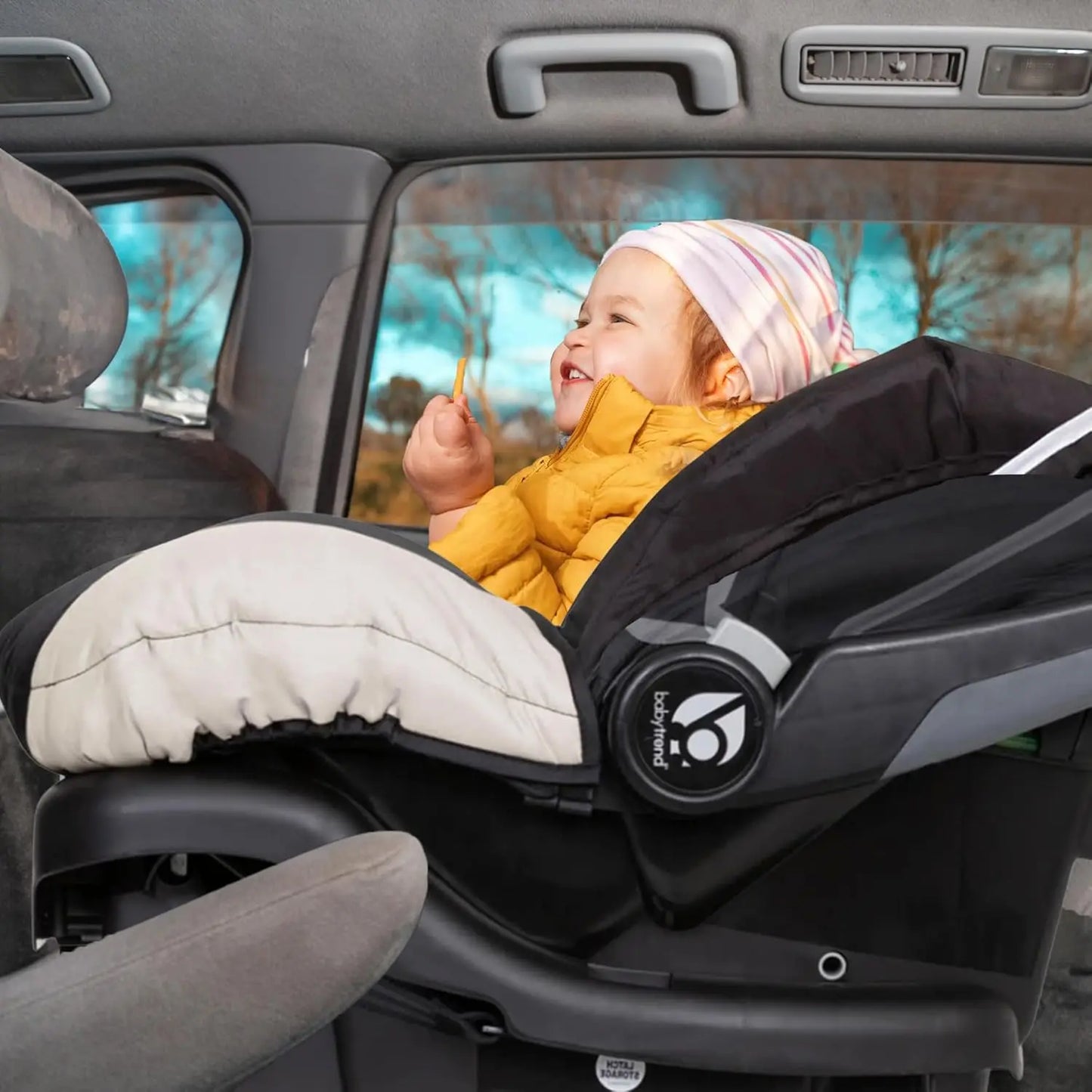 Newborn Baby Infant Car Seat Carrier Travel System with Harness and Extra Cozy Cover for Babies Up to 35 Pounds, Modern Khaki