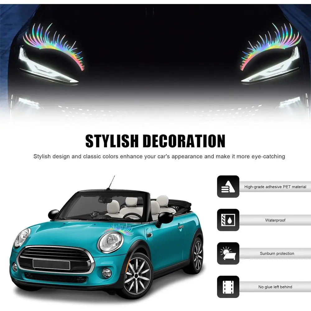 2 PCS Eyelash Decal for Car Headlight, Waterproof Cute Fake Eyelash Auto Body Bumper Stickers, Reflective Funny Eyelashes Decora