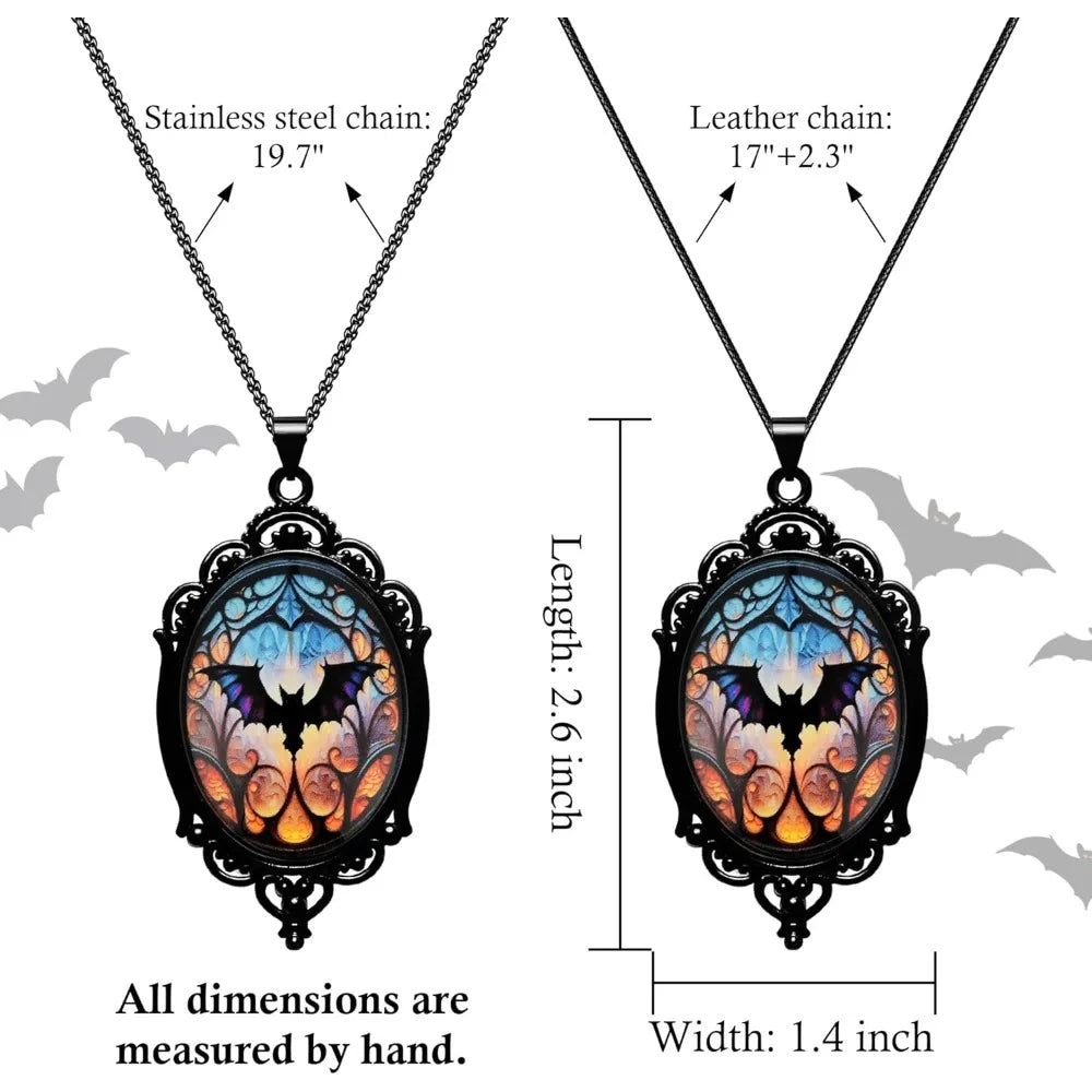 Gothic Necklace, Witch Raven Locket Necklace as Goth Accessories for Halloween Costume Jewelry for Women, Bat Pendant Rose Vampi