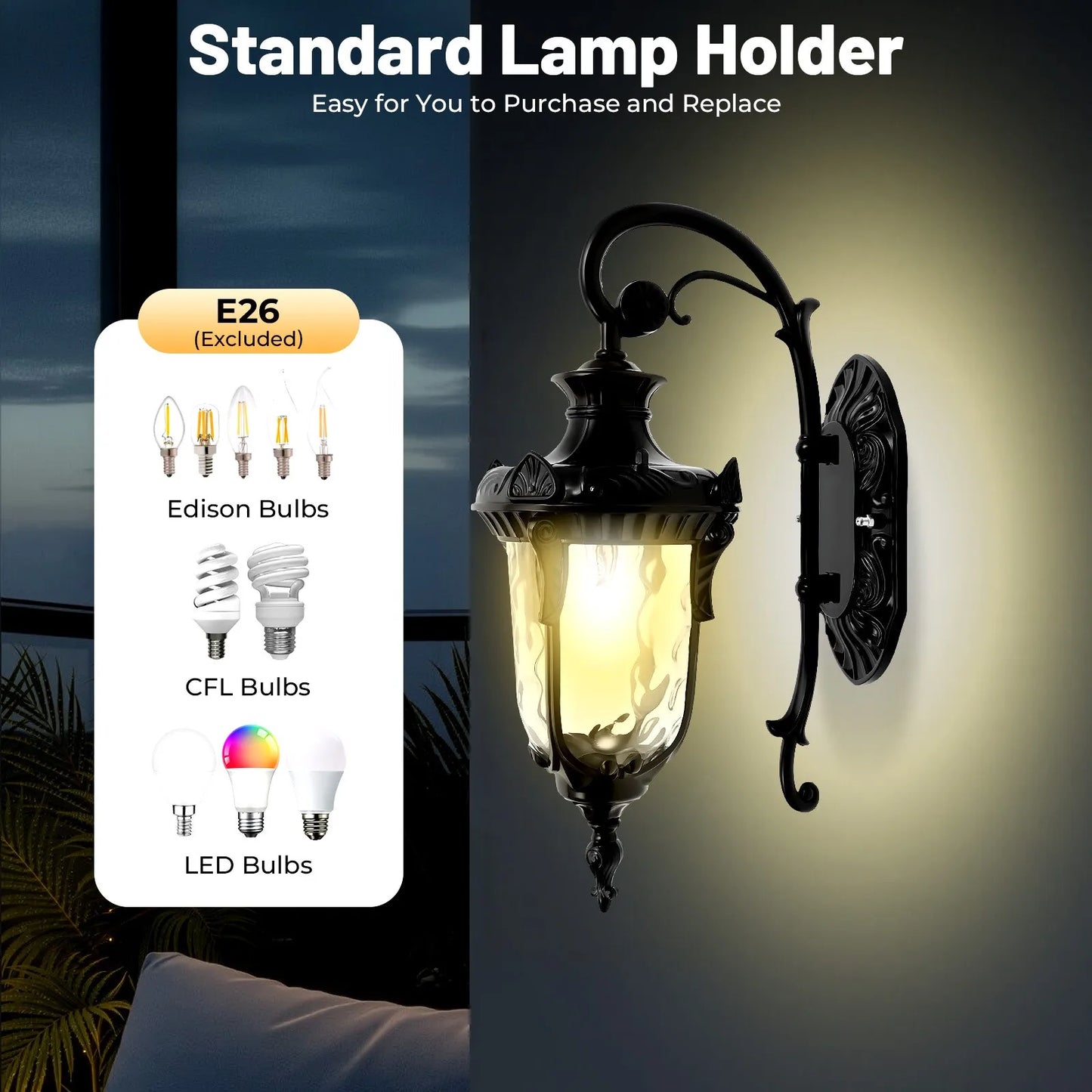 Waterproof Sconce Porch Lamp Wall Mount with Glass Shade Porch Lights Outdoor Wall Light Fixture Black for Outdoor/Indoor Home